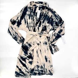 Young Fabulous & Broke Blue Cream Tie Dye Wrap Dress Long Sleeve Small NWT